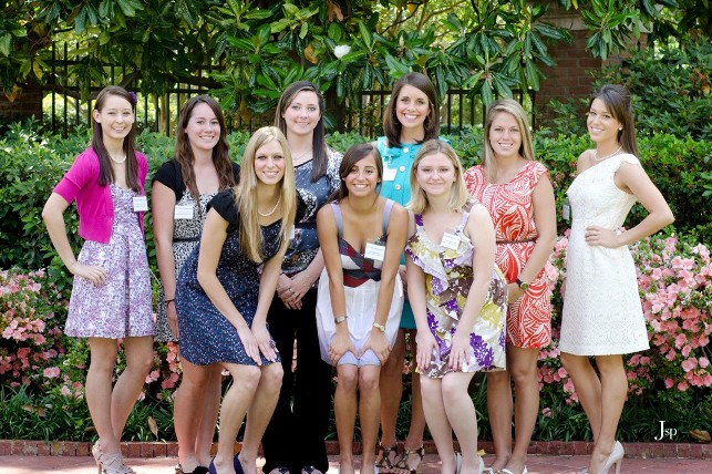 (Back) Jordan Cooney, Sydney DuVall, Jessica Poeschl, Kourtney Faldyn, Katie Cage, Nina Lickwar (Front) Leah Durain, Erin Blatt, Jessica Williams Scholarship Winners 2011